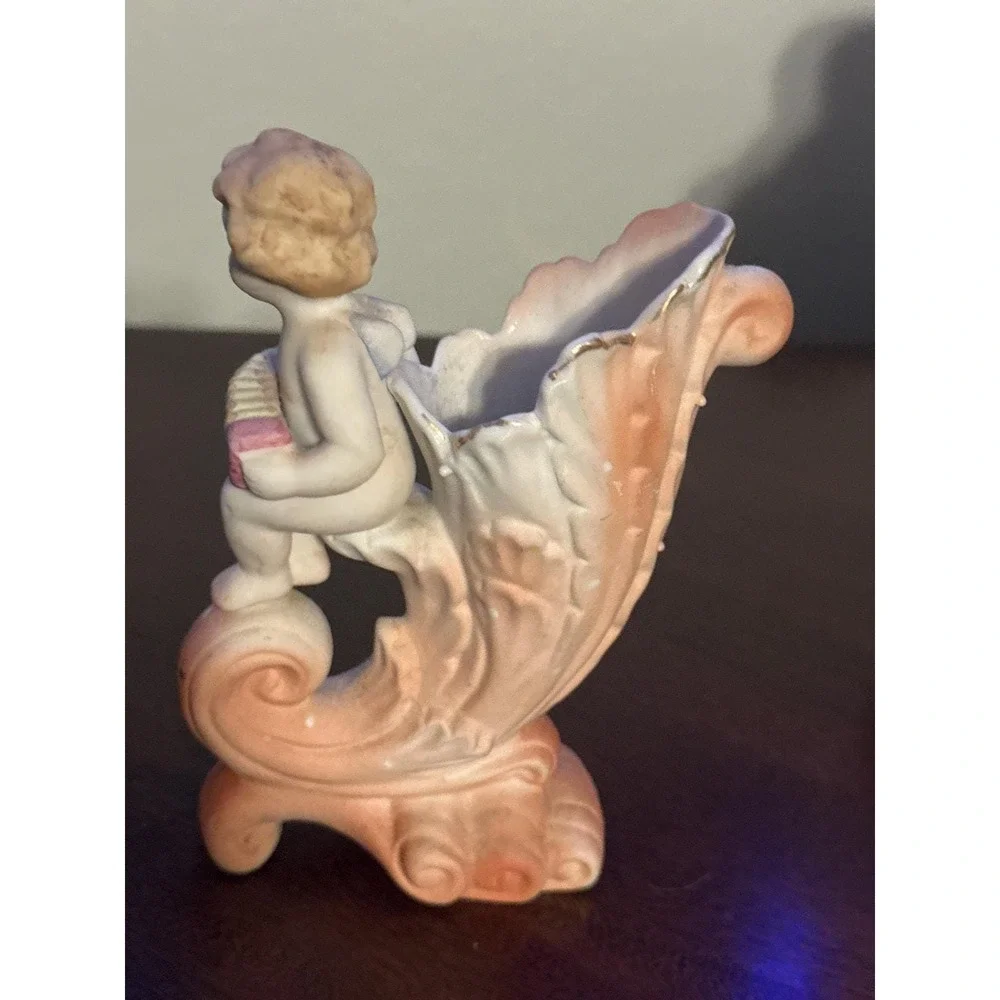 Cherub Vase: Vintage‎ Bisque Figurine with Organ (Victorian Decor)
